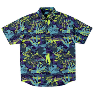 Neon Dinosaur & Footprints Button-up Shirt