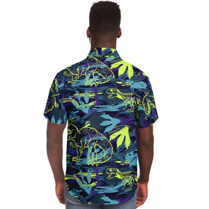 Neon Dinosaur & Footprints Button-up Shirt