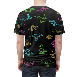Neon Dinosaurs! Unisex AOP Cut & Sew Tee - Fossil Daddy