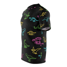 Neon Dinosaurs! Unisex AOP Cut & Sew Tee - Fossil Daddy