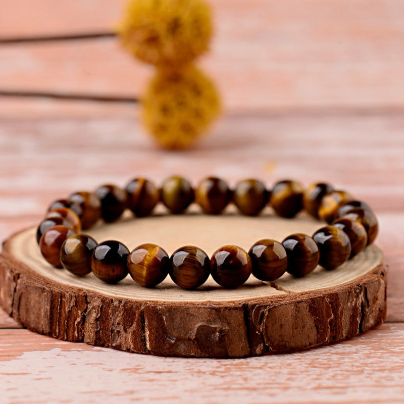 Square Tigers Eye and Stainless Steel Beaded Bracelet  JF03123040  Fossil